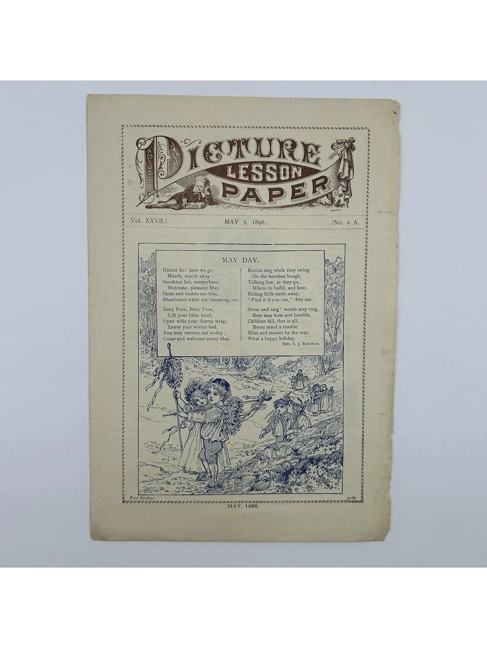 1892 Picture Paper Lesson Aug.7, 19th Century Children’s Religious Lesson    C22